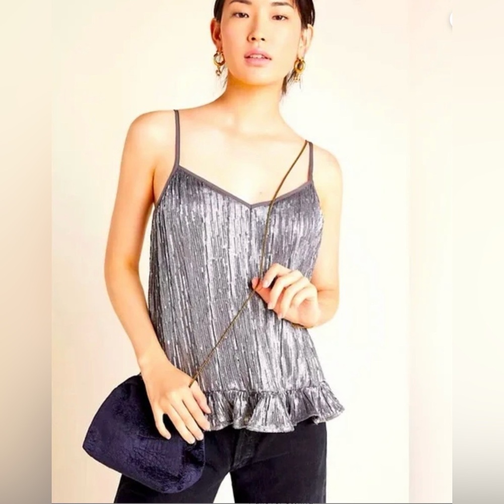 Anthropologie Silver Amelie Beaded Cami Size 12